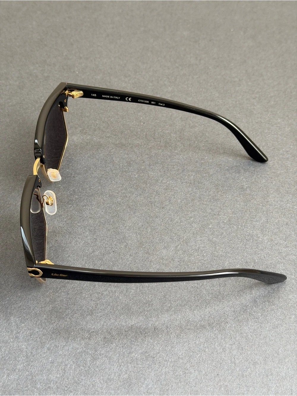 100% Authentic Cartier Black Square Acetate Metal Frame Sunglasses